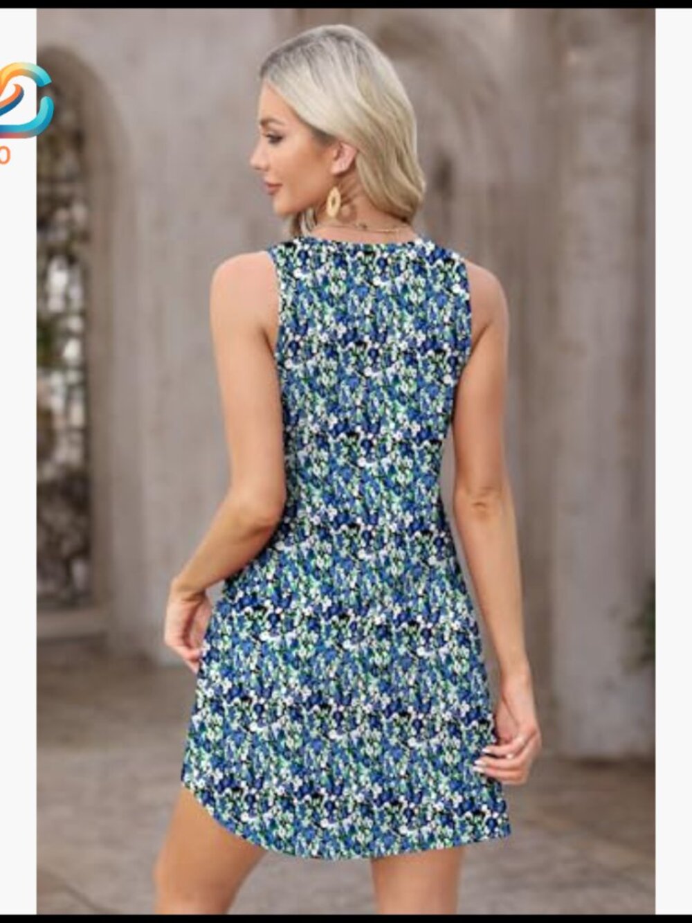 Loose V-Neck Sleeveless Sundress with Pockets, OEKO-TEX Certified - Picture 5 of 7